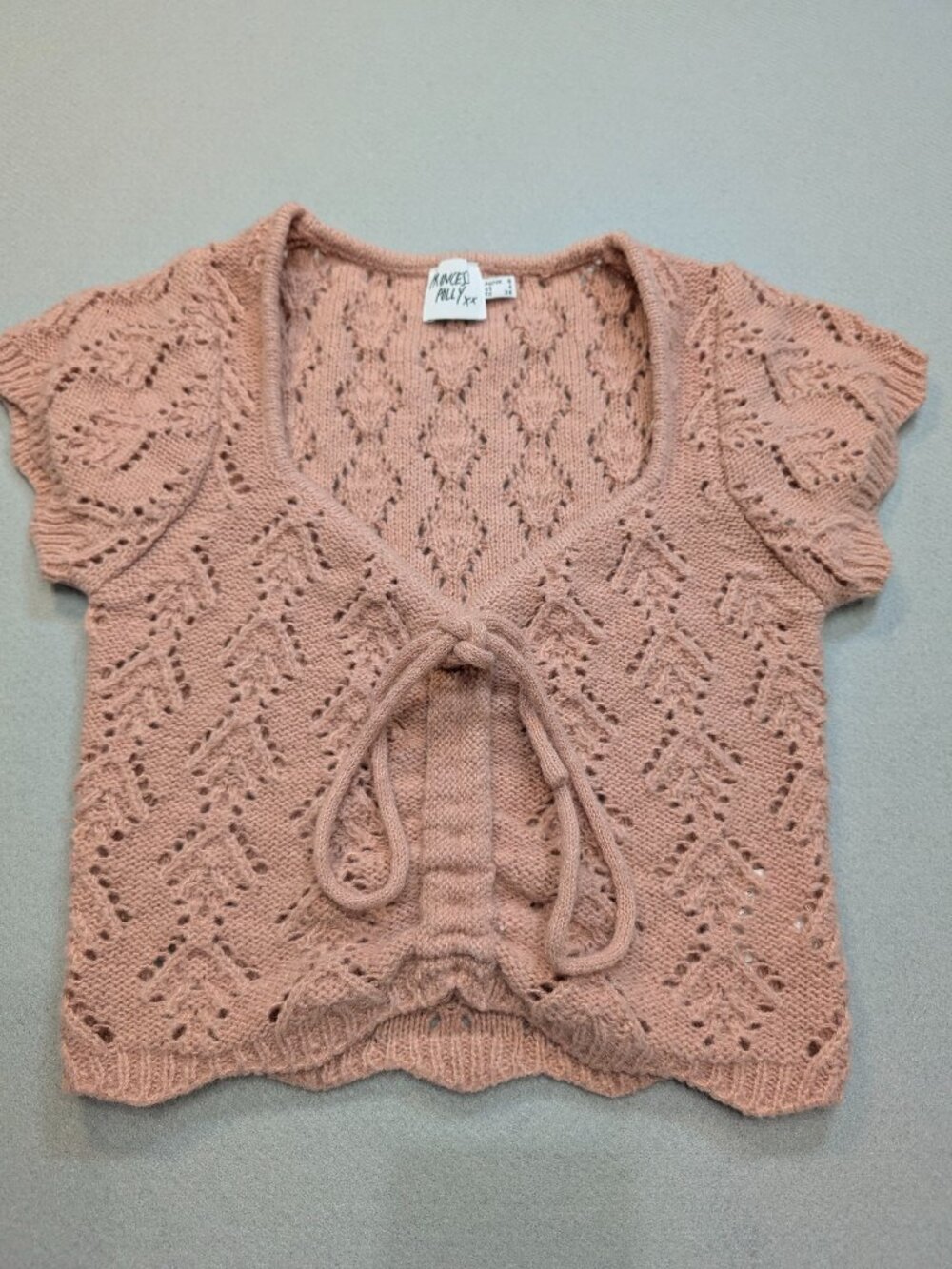 Princess Polly Pink Tie Front Pointelle Knit Cardigan US 4